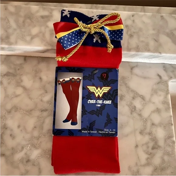 Wonder Woman Over-the-Knee Socks | DC Comics | Red Blue Star Bow - Picture 3 of 6